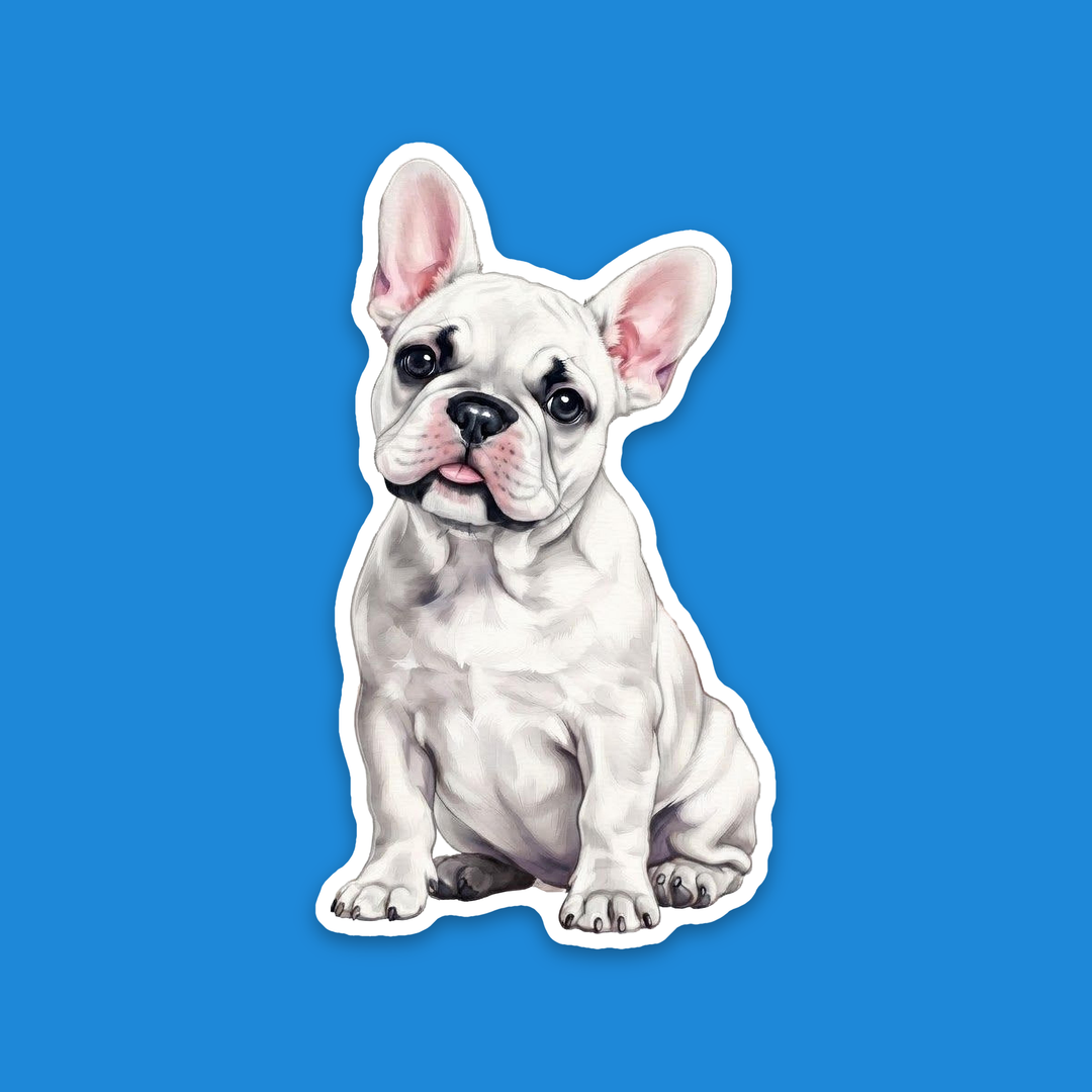 French Bulldog White watercolor flexible fridge magnet, hand-painted style Frenchie puppy with a blep – Designs by Mysh