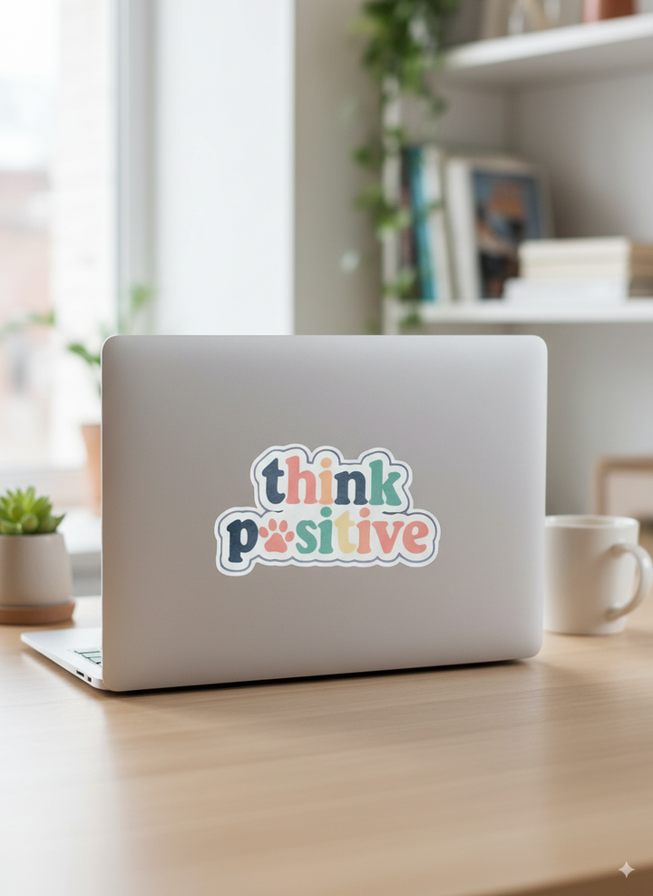 Think Pawsitive Vinyl Sticker – 3" Motivational Pet-Themed Die-Cut Sticker - Designs by Mysh