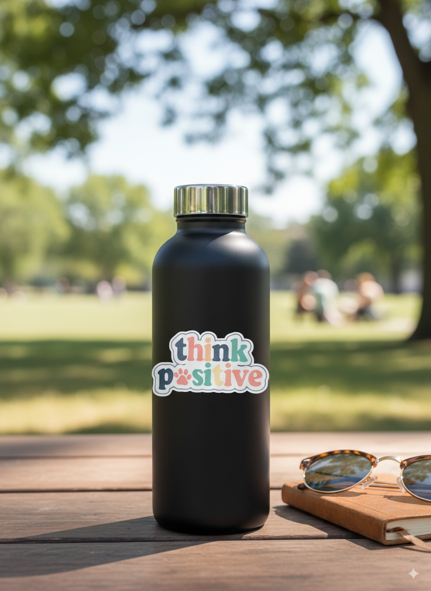 Think Pawsitive Vinyl Sticker – 3" Motivational Pet-Themed Die-Cut Sticker - Designs by Mysh