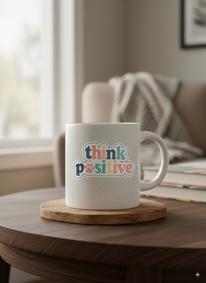 Think Pawsitive Vinyl Sticker – 3" Motivational Pet-Themed Die-Cut Sticker - Designs by Mysh