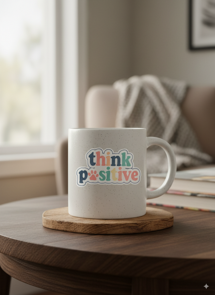 Think Pawsitive Vinyl Sticker – 3" Motivational Pet-Themed Die-Cut Sticker - Designs by Mysh