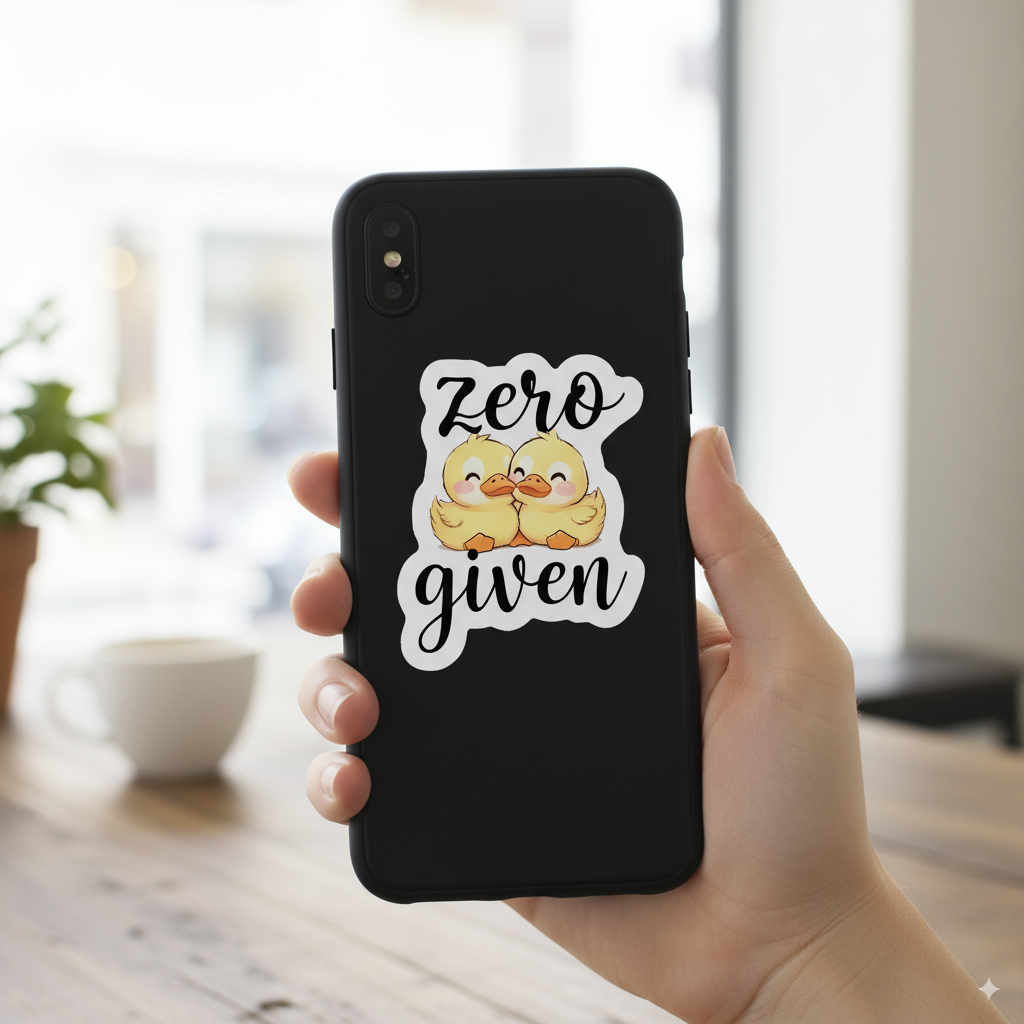 Zero Ducks Given Vinyl Decal Sticker, Funny Animal Vinyl Sticker, Sarcastic Mood Decal, Cute Duck Aesthetic for Laptops and Water Bottles - Designs by Mysh