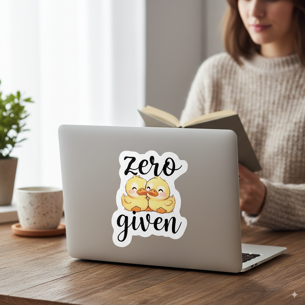 Zero Ducks Given Vinyl Decal Sticker, Funny Animal Vinyl Sticker, Sarcastic Mood Decal, Cute Duck Aesthetic for Laptops and Water Bottles - Designs by Mysh