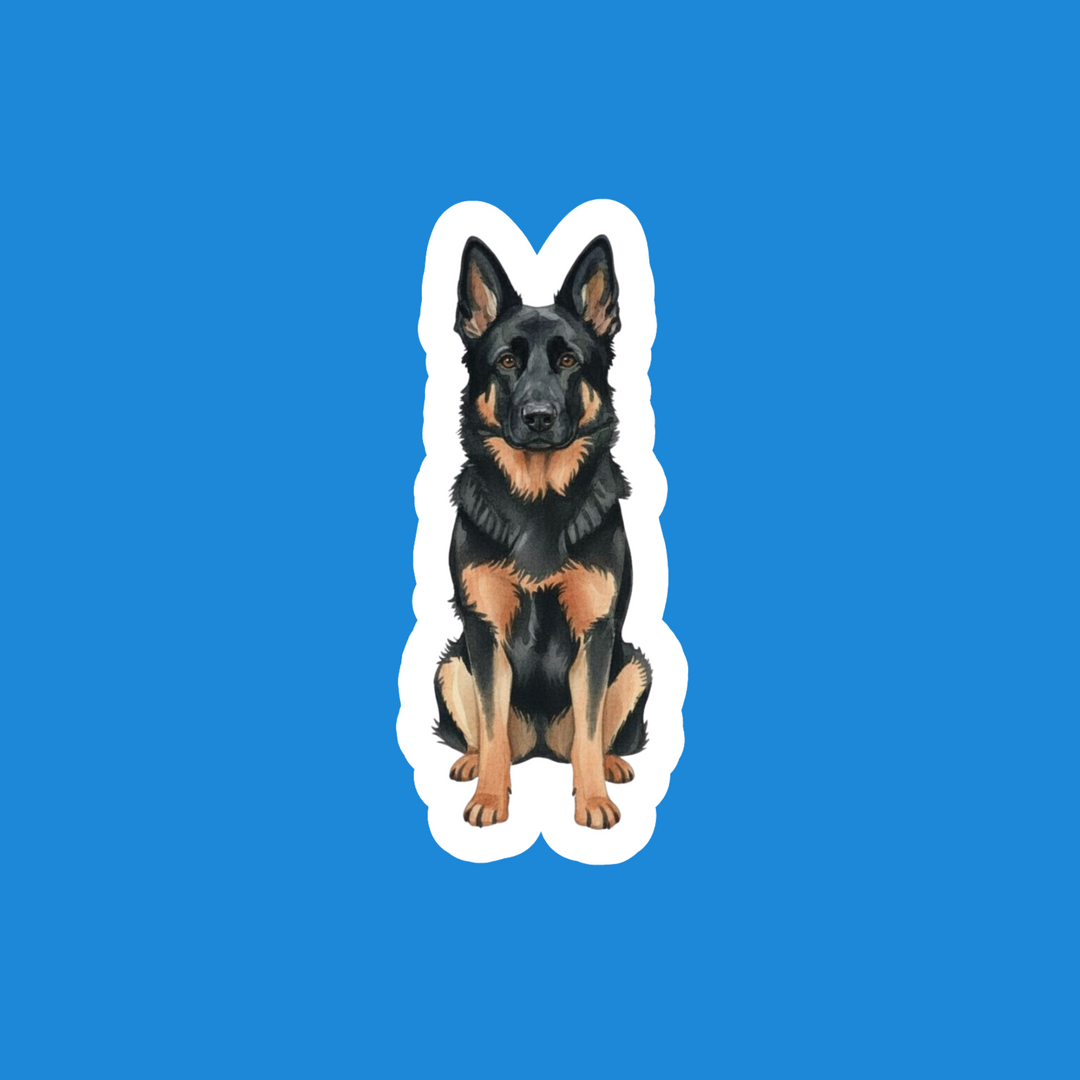 Sticker of a German Shepherd dog on a blue background