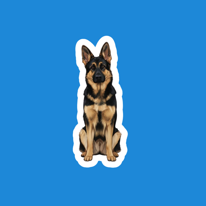 Sticker of a German Shepherd on a blue background