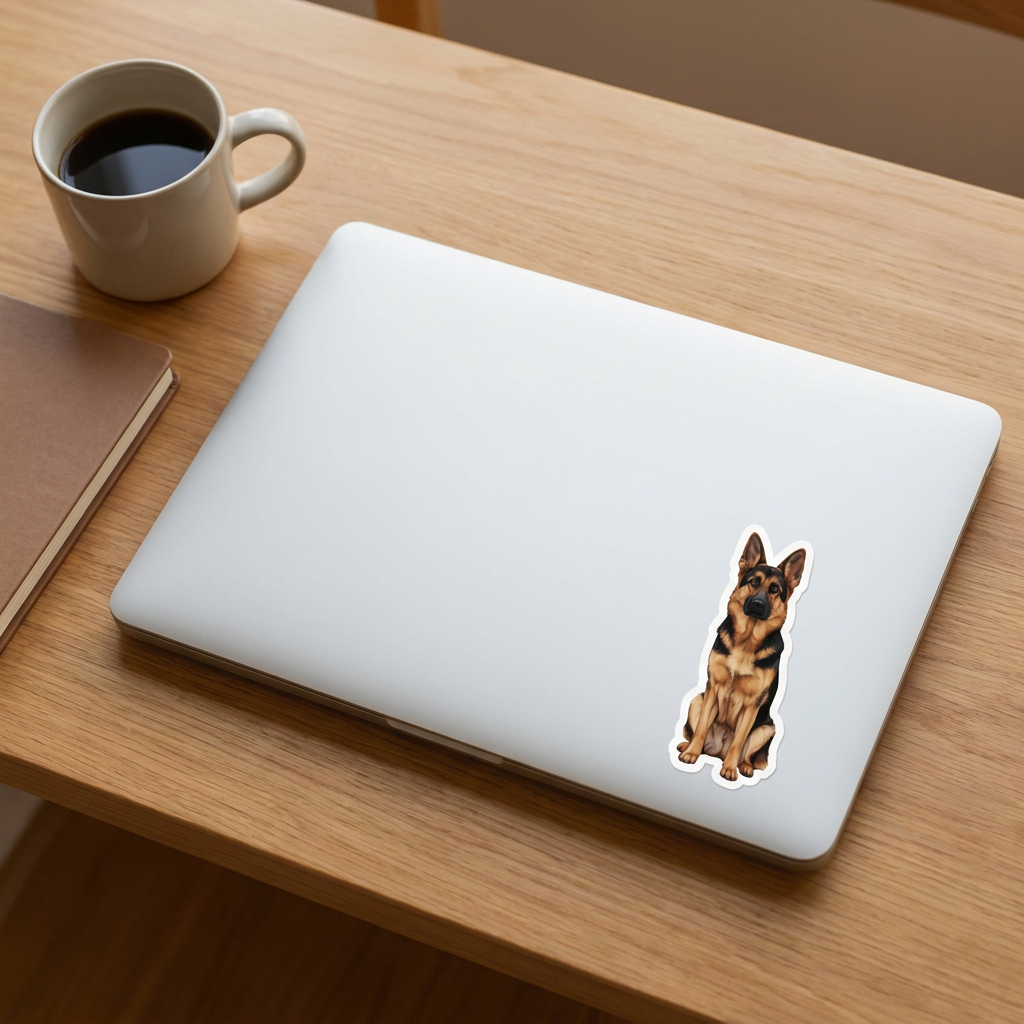 German Shepherd Sable Watercolor Sticker on a laptop