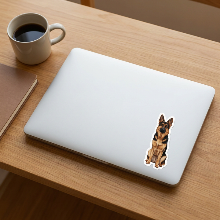 German Shepherd Sable Watercolor Sticker on a laptop