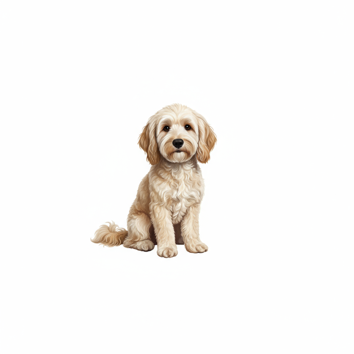 Cream Golden Doodle vinyl sticker sitting pose – matte finish