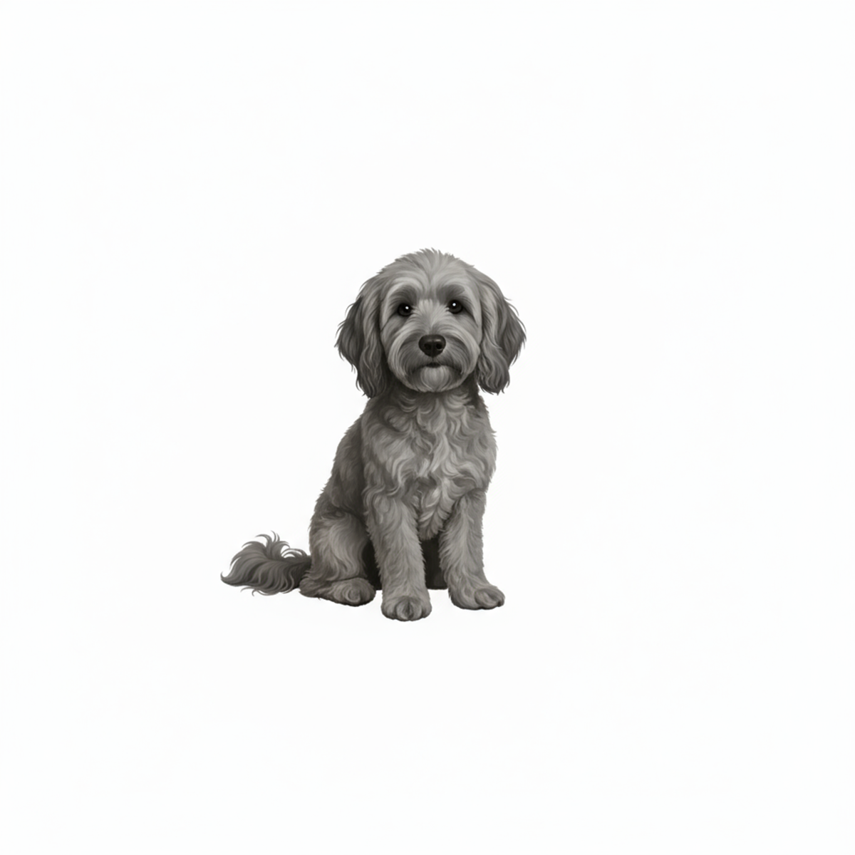 Silver Golden Doodle vinyl sticker sitting pose – matte finish