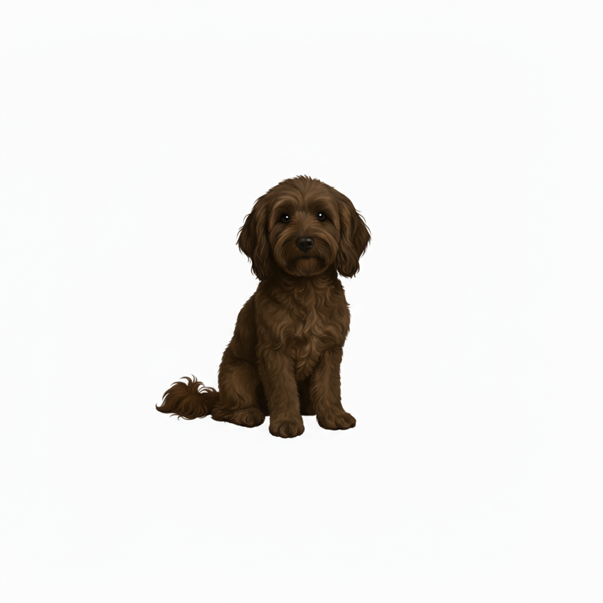 Chocolate Golden Doodle vinyl sticker sitting pose – matte finish