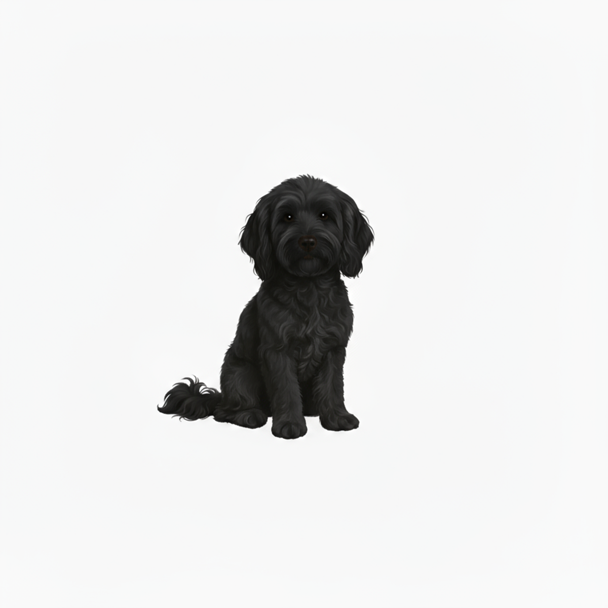 Black Golden Doodle vinyl sticker sitting pose – matte finish