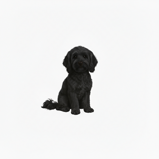 Black Golden Doodle vinyl sticker sitting pose – matte finish