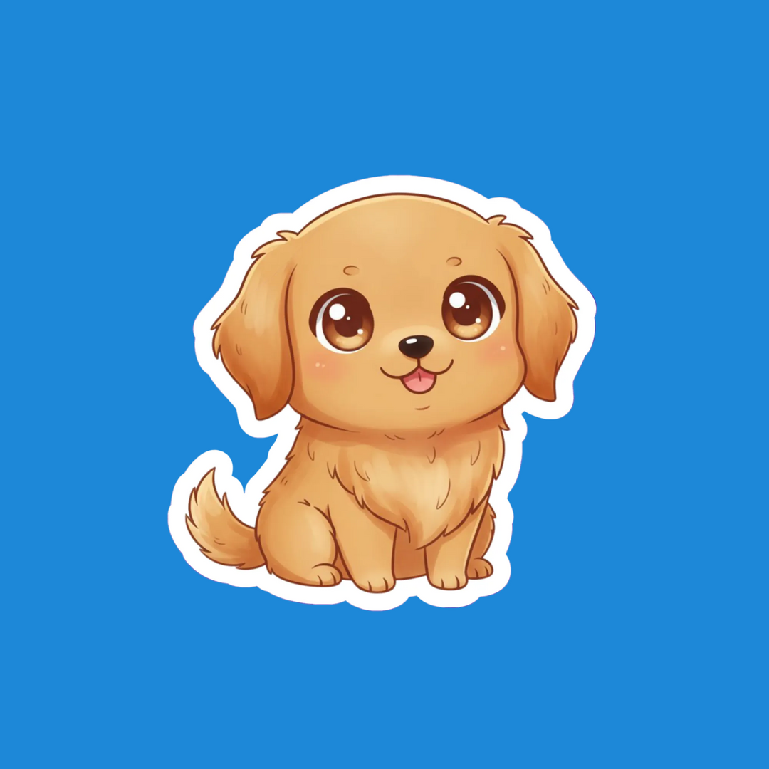 Cartoon dog sticker on a blue background