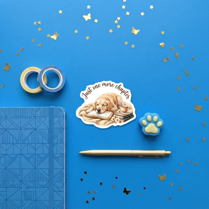 Golden Retriever bookish magnet flat lay with stationery