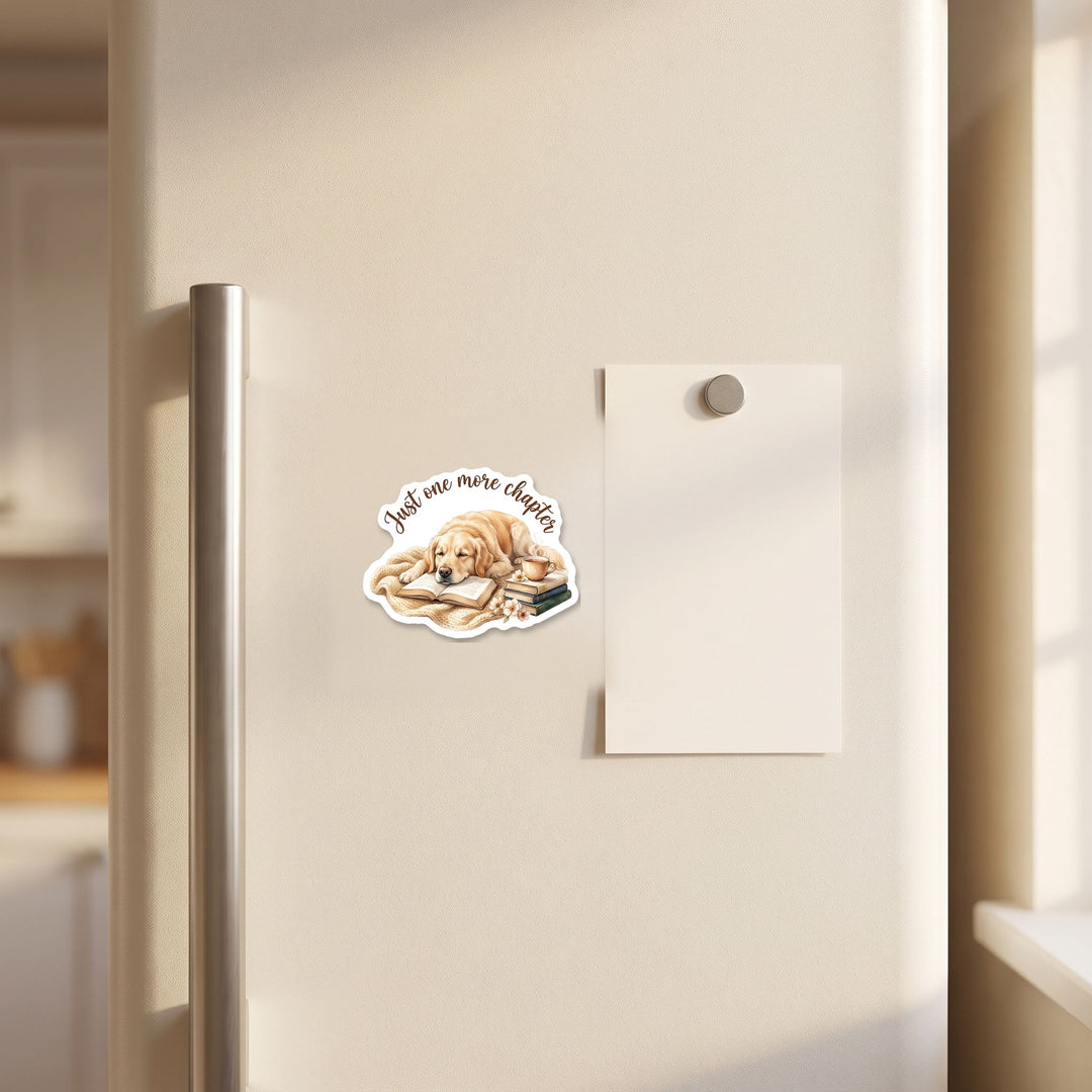 Golden Retriever bookish magnet on a fridge