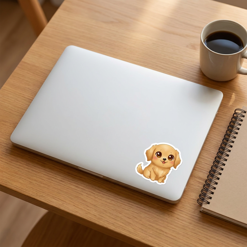 Golden Retriever Light Golden Kawaii Sticker on a laptop