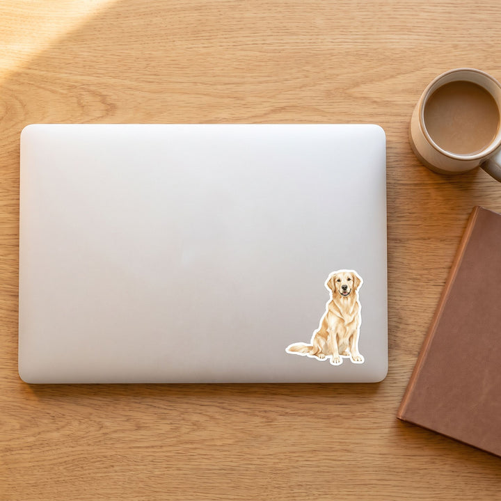 Light Golden Retriever watercolor vinyl sticker on a laptop lid – Designs by Mysh