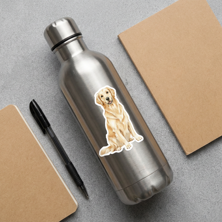 Light Golden Retriever watercolor vinyl sticker on a stainless water bottle – Designs by Mysh