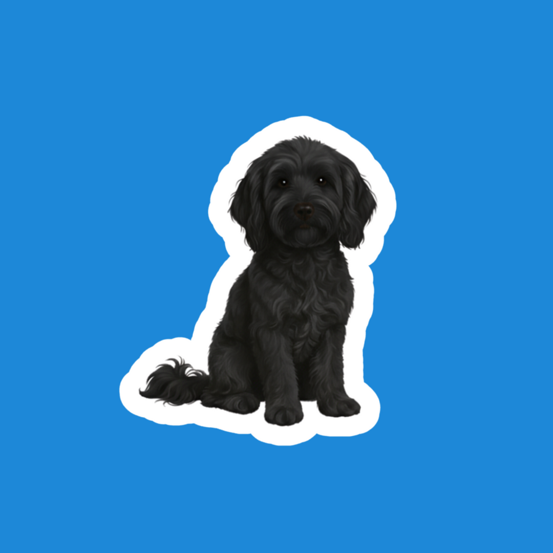 Cartoon dog sticker on a blue background