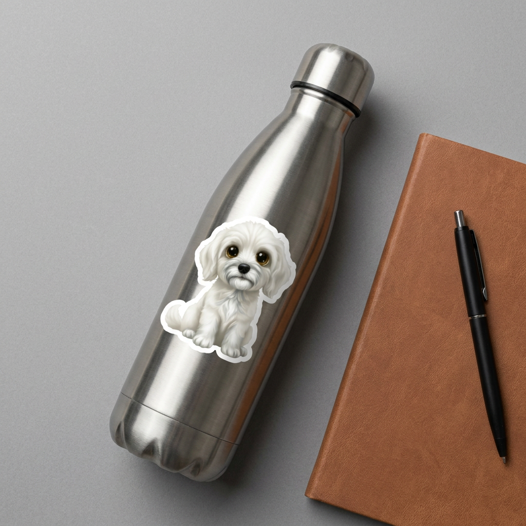 Goldendoodle Chalk White kawaii vinyl sticker on a stainless water bottle – Designs by Mysh
