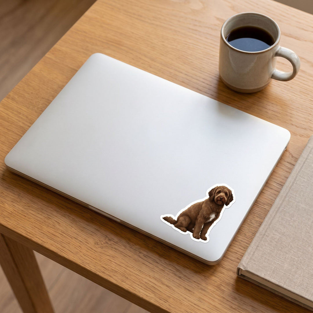 Goldendoodle Chocolate Sticker on a laptop - Designs by Mysh