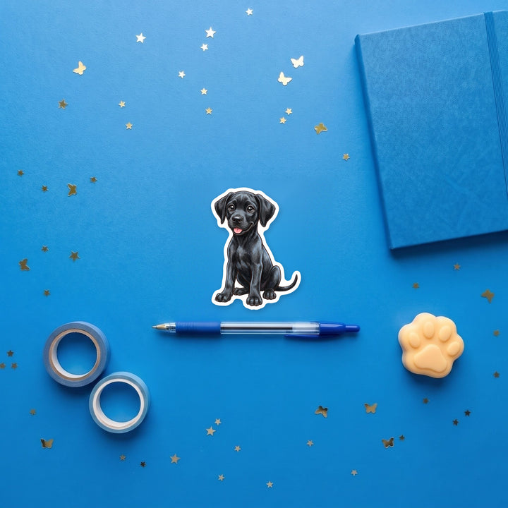 Great Dane Black kawaii sticker flat lay with stationery – Designs by Mysh