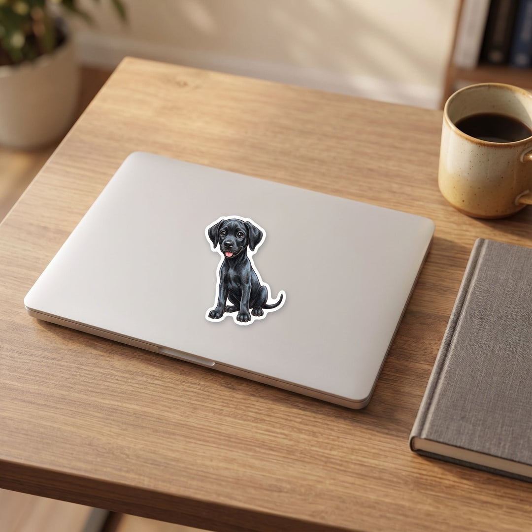 Great Dane Black kawaii sticker on a laptop – Designs by Mysh