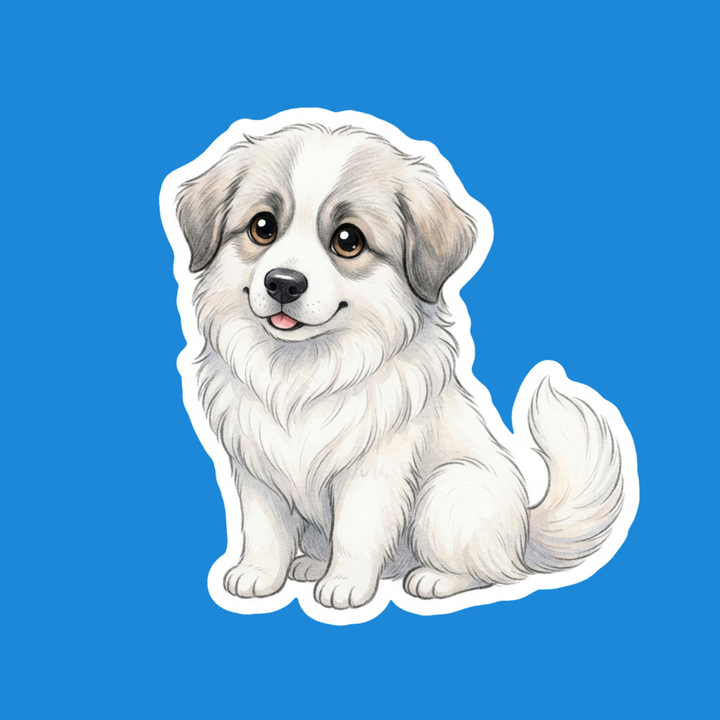 Great Pyrenees White with Badger kawaii die-cut vinyl sticker