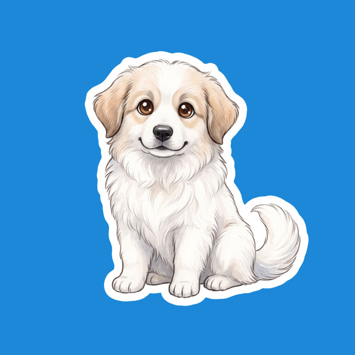 Great Pyrenees White with Tan kawaii die-cut vinyl sticker