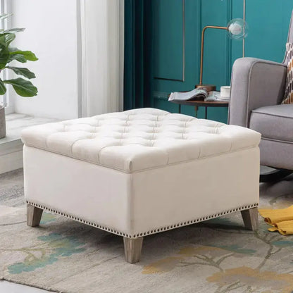 Hank Square 29.5" Velvet Tufted Storage Ottoman - Designs by Mysh