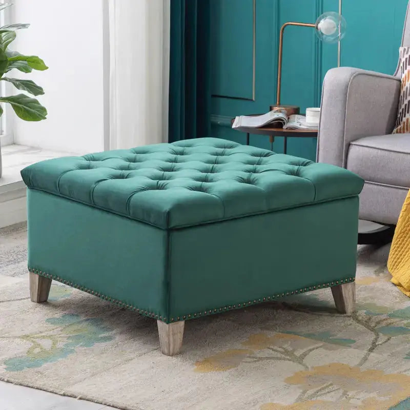 Hank Square 29.5" Velvet Tufted Storage Ottoman - Designs by Mysh