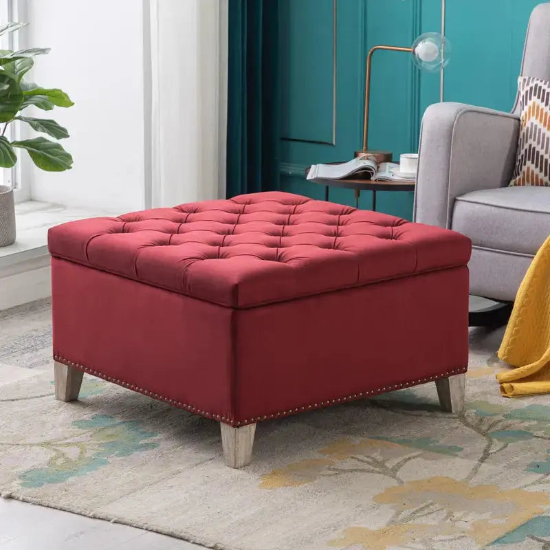 Hank Square 29.5" Velvet Tufted Storage Ottoman - Designs by Mysh