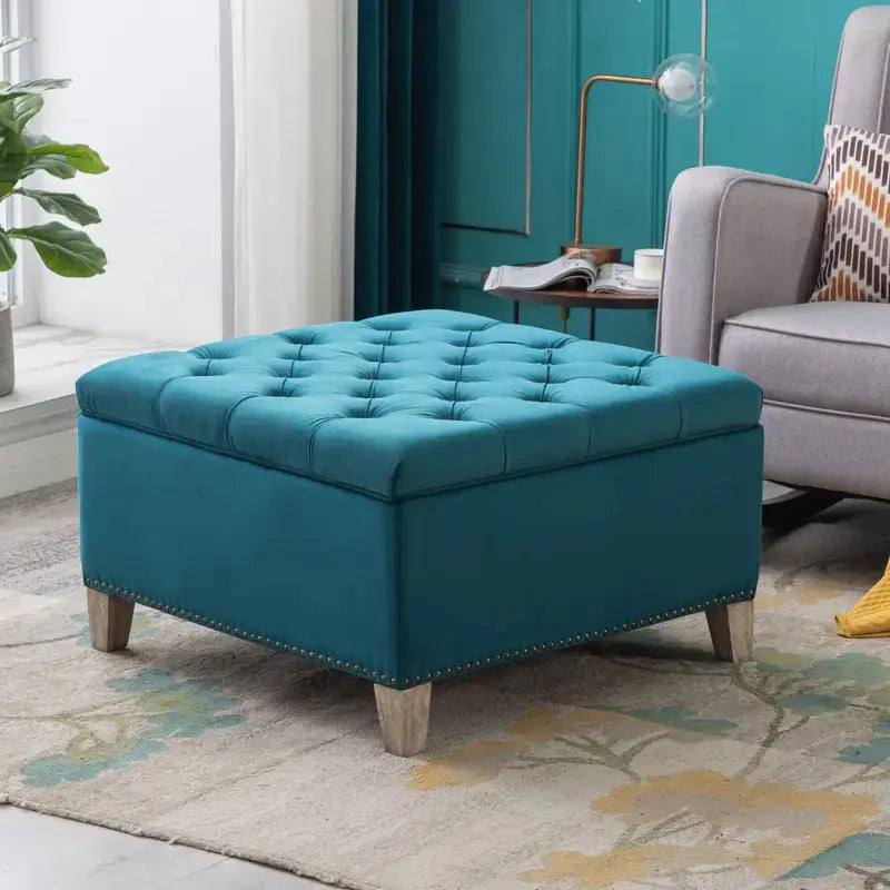 Hank Square 29.5" Velvet Tufted Storage Ottoman - Designs by Mysh