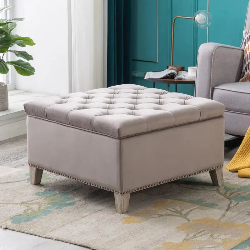 Hank Square 29.5" Velvet Tufted Storage Ottoman - Designs by Mysh