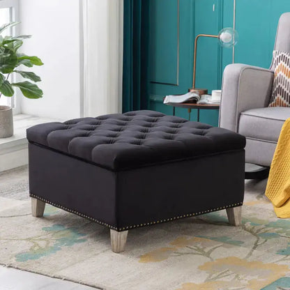 Hank Square 29.5" Velvet Tufted Storage Ottoman - Designs by Mysh