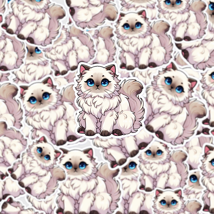 Himalayan Cat Sticker, Cute Fluffy Cat Decal, Kawaii Animal Sticker, Laptop & Water Bottle Sticker - Designs by Mysh