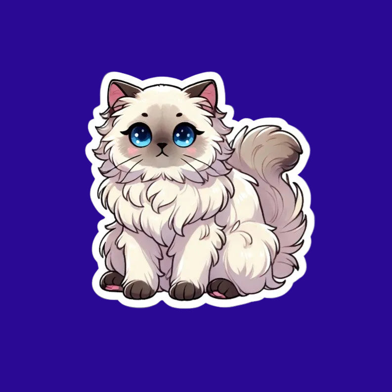 Himalayan Cat Magnet – 3" Die-Cut Fluffy Cat Fridge Magnet – Cute Kawaii Longhaired Cat Magnet with Blue Eyes – Gift for Cat Lovers - Designs by Mysh