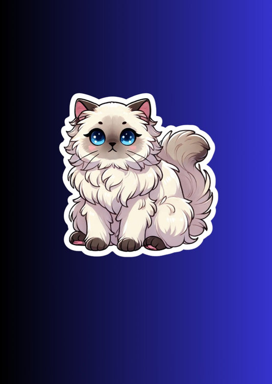 Himalayan Cat Magnet – 3" Die-Cut Fluffy Cat Fridge Magnet – Cute Kawaii Longhaired Cat Magnet with Blue Eyes – Gift for Cat Lovers