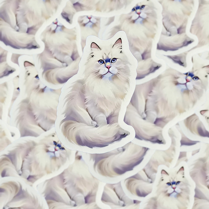 Himalayan Cat Sticker, Fluffy Cat Vinyl Decal, Water-resistant Cat Lover Gift, Laptop Water Bottle Decor, Pet Breed Art Sticker - Designs by Mysh