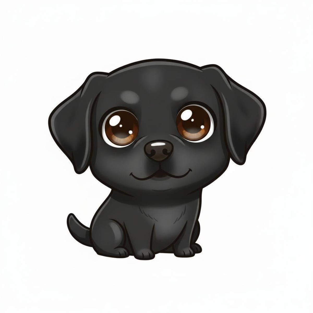 Black Kawaii Labrador Retriever sticker with large eyes and cute cartoon style