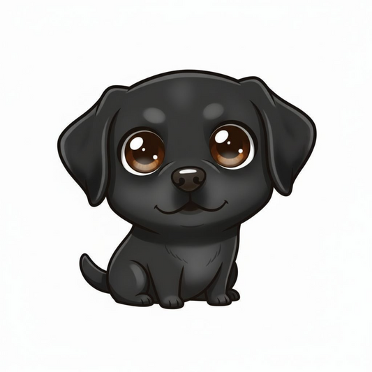 Black Kawaii Labrador Retriever sticker with large eyes and cute cartoon style