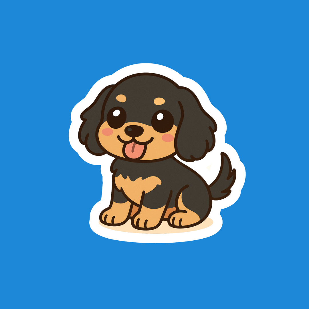 Cartoon dog sticker on a blue background