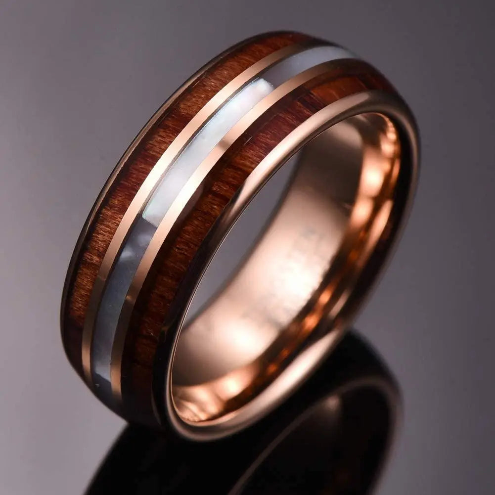 Koa Wood and Pearl Tungsten Ring Designs by Mysh