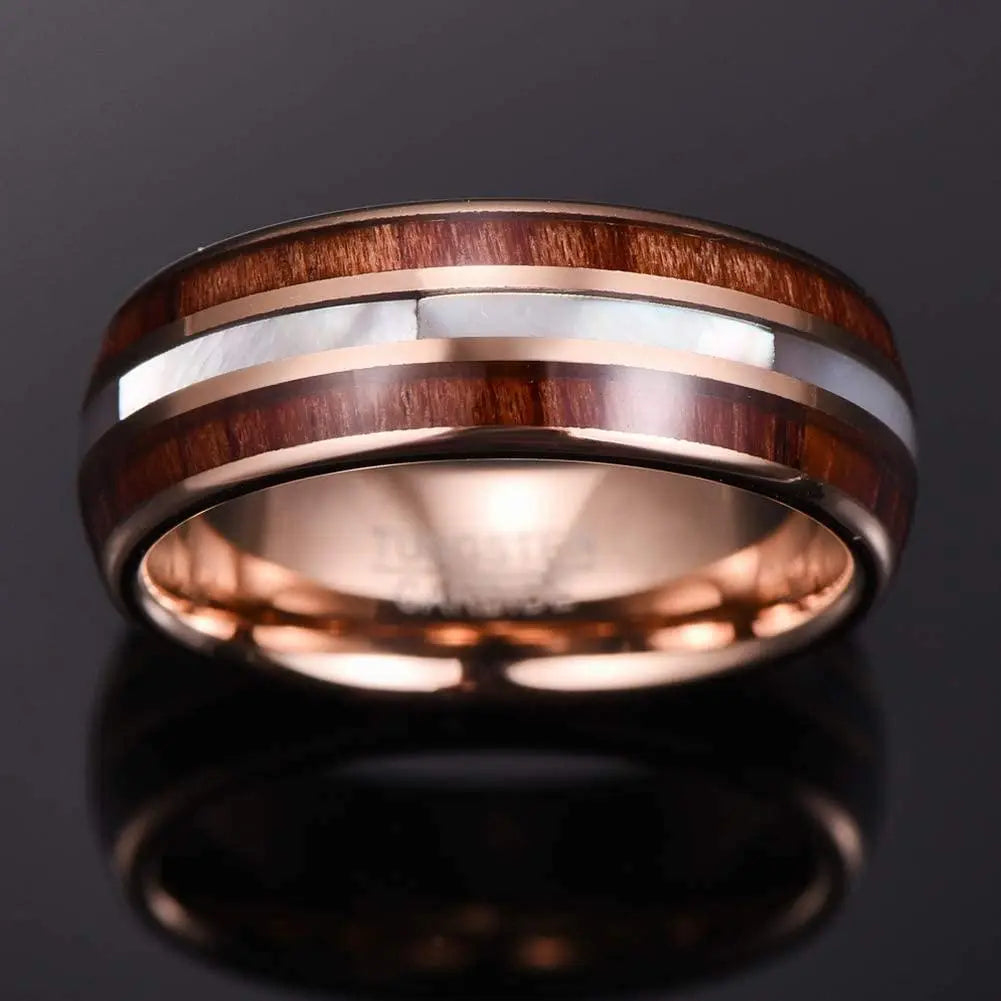 Koa Wood and Pearl Tungsten Ring Designs by Mysh