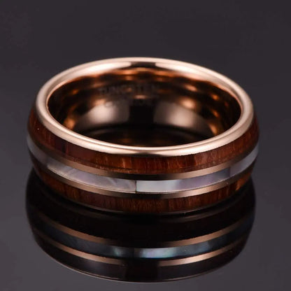 Koa Wood and Pearl Tungsten Ring Designs by Mysh