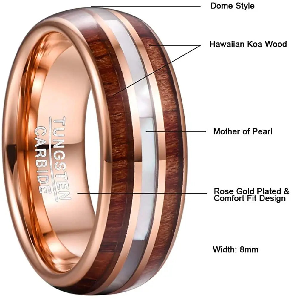 Koa Wood and Pearl Tungsten Ring Designs by Mysh