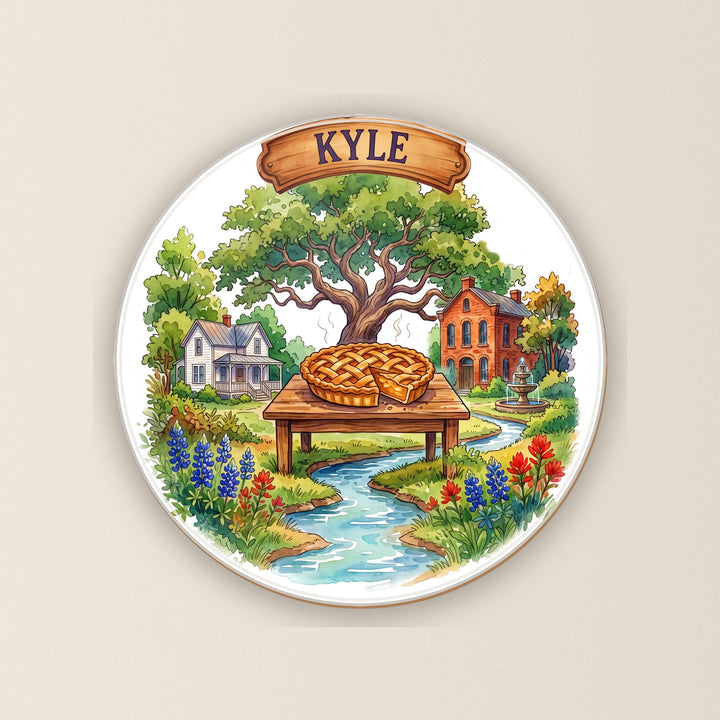 Kyle, Texas watercolor round ceramic coaster – Designs by Mysh