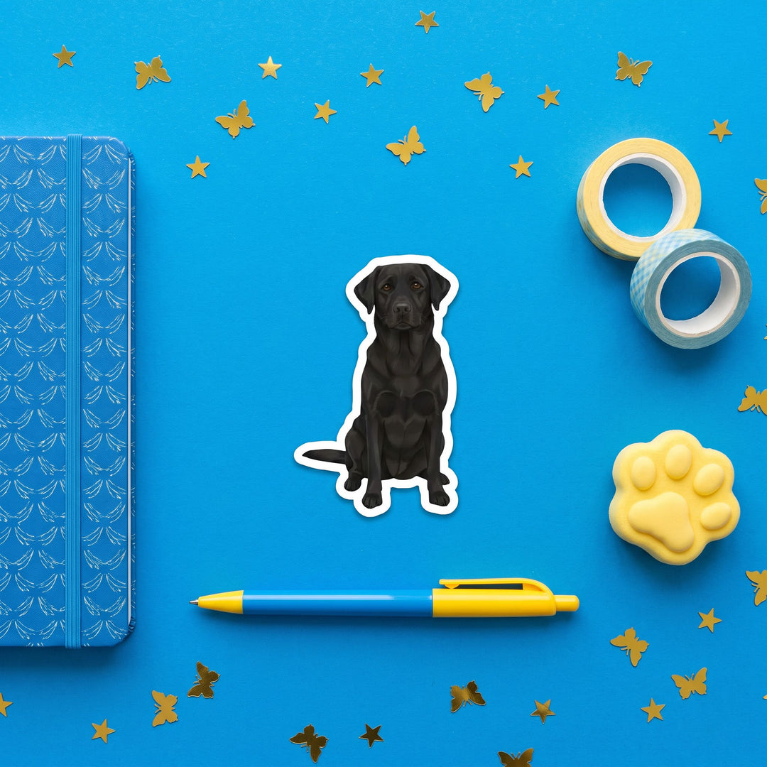 Labrador Black Sticker brand flat lay - Designs by Mysh