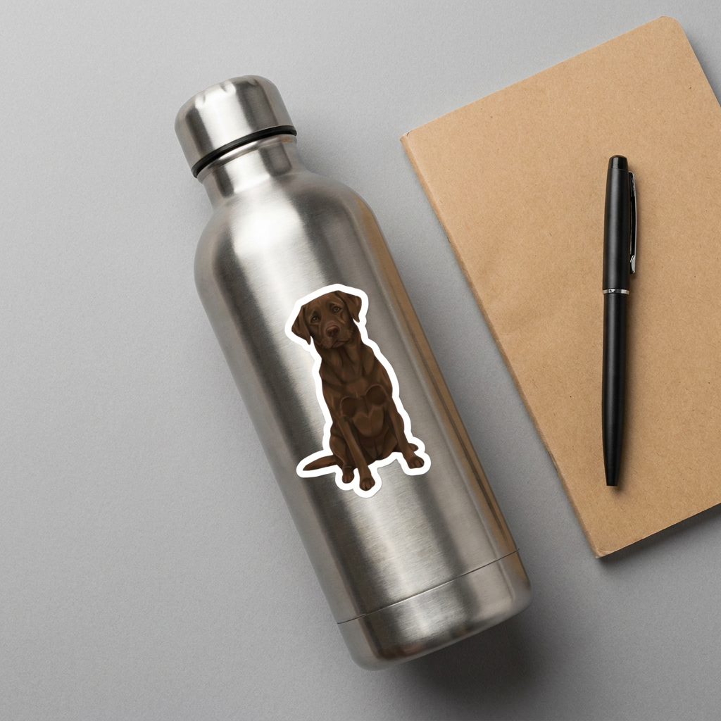 Chocolate Labrador Retriever watercolor vinyl sticker on a stainless water bottle – Designs by Mysh