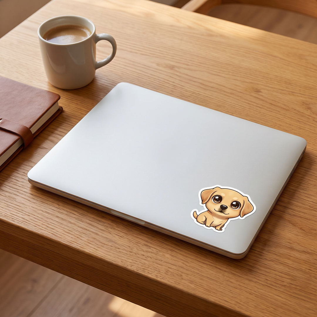 Labrador Yellow Kawaii Sticker on a laptop - Designs by Mysh